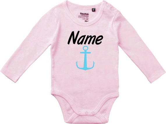 kleckerliese Langarm Babybody "Name Wunschname Anker" Baby Body Jungen Mädchen Longsleeve Fair Wear