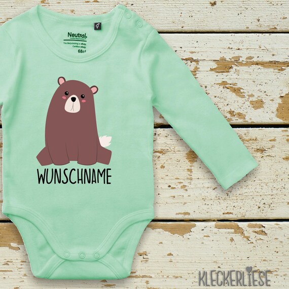 kleckerliese long sleeve baby bodysuit "desired name bear" baby bodysuit boys girls longsleeve fair wear