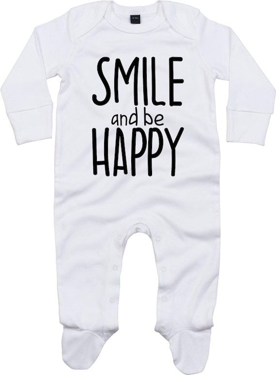 Kleckerliese Baby Schlafanzug "Smile and be Happy" Sleepsuit Langarm Jungen Mädchen Einteiler Strampler