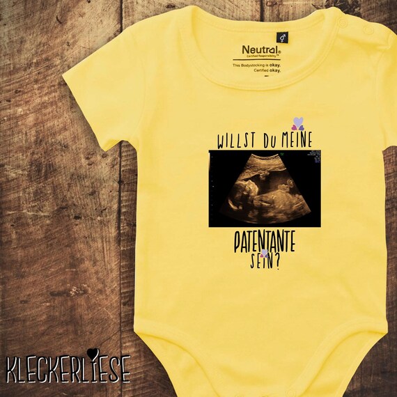 kleckerliese Babybody "Willst du meine Patentante sein?" Body mit deinem Ultraschall Bild zur Geburt Pics Fair Wear Strampler Junge Mädchen
