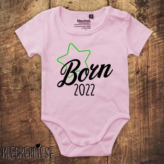 kleckerliese Babybody Body mit Wunschname "Born Wunschzahl Wunsch Datum" Fair Wear, Bio, Organic Baby Jungen Mädchen