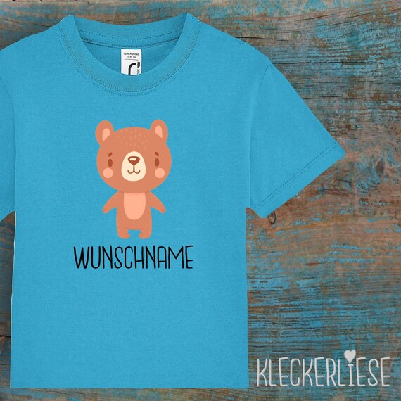 Kinder Baby Shirt mit Wunschname Kleinkind "Tiermotiv mit Wunschnamen Bär Braunbär" T-Shirt Jungen Mädchen