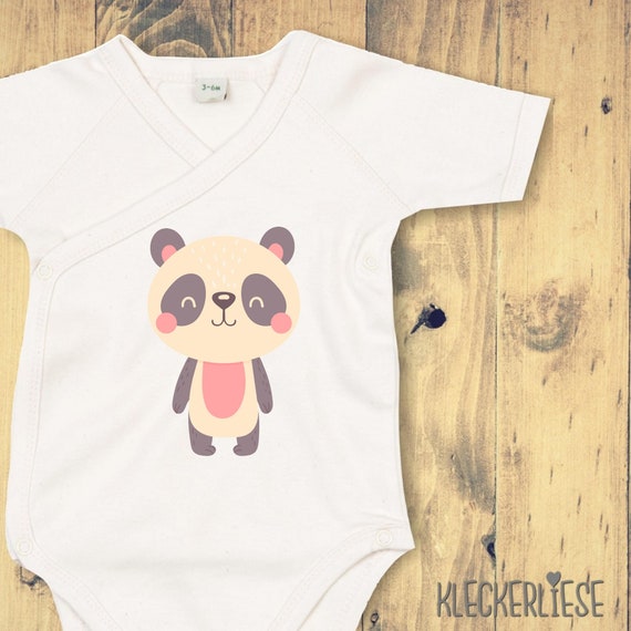 kleckerliese Wickel Baby Body "Tiermotiv Panda Pandabär" Babybody Strampler Wickelbody Organic Kimono Kurzarm