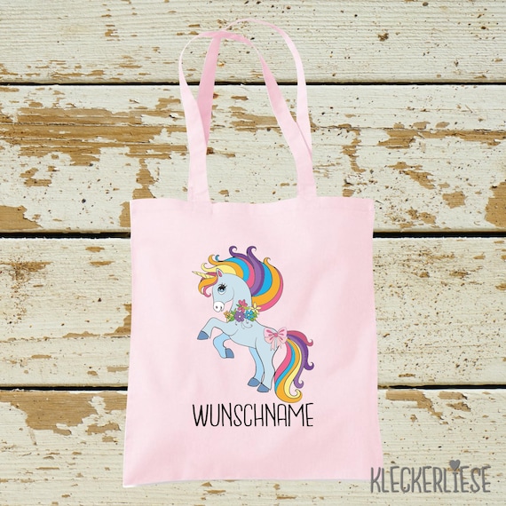 Fabric bag "Unicorn" with desired name Jute Bag Pouch Bag Daycare School Change Things Clothes Kleckerliese