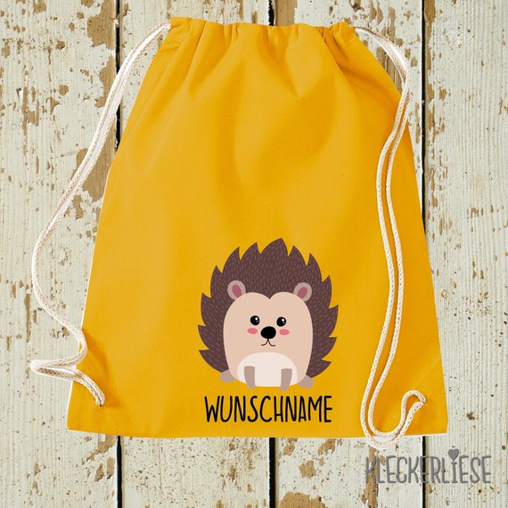 Kleckerliese Gymsack "Hedgehog with desired name" Backpack Bag Fabric Bag Gym Bag Carrying Bag Daycare School Enrollment Change of Clothes 27 Colors