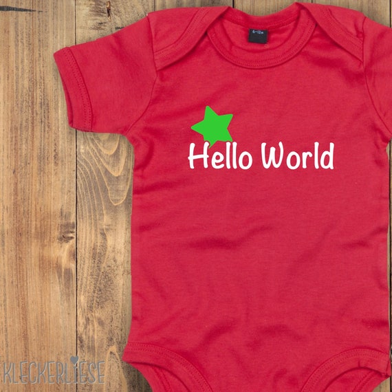 Baby Body "Hello World Stern" Babybody Strampler Jungen Mädchen Kurzarm