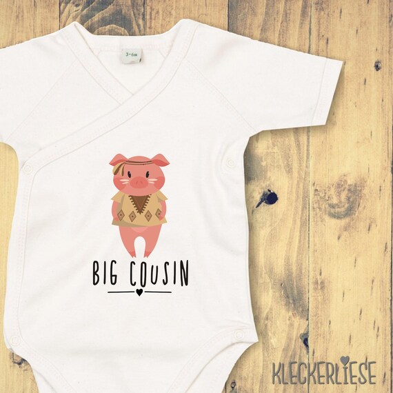 kleckerliese Wickel Baby Body "Big Cousin" Tiermotive Schwein Babybody Strampler Wickelbody Organic Kimono Kurzarm