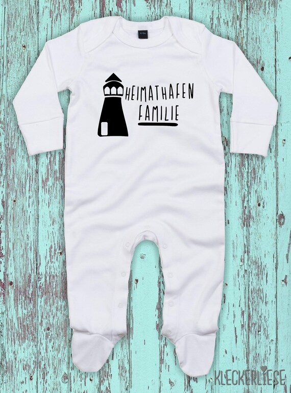 Kleckerliese Baby Schlafanzug "Heimathafen Familie Leuchtturm" Sleepsuit Langarm Jungen Mädchen Einteiler Strampler