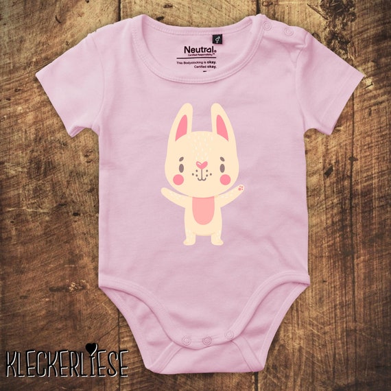 kleckerliese Babybody Body "Tiermotiv Hase Häschen" Fair Wear, Bio, Organic Baby Jungen Mädchen