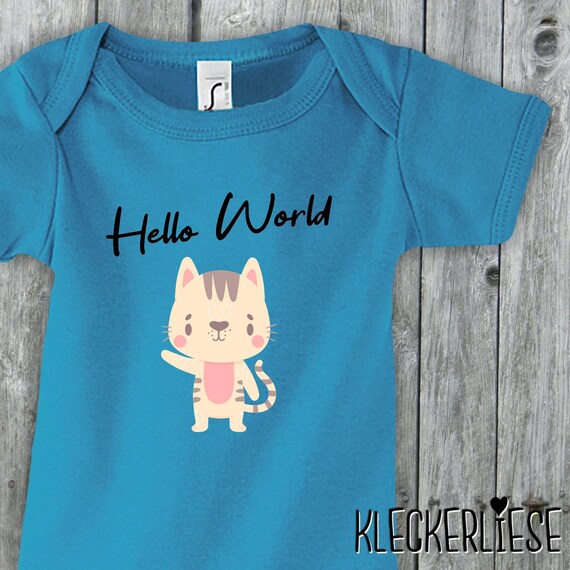 Baby Body "Hello World Katze" Babybody Strampler Jungen Mädchen