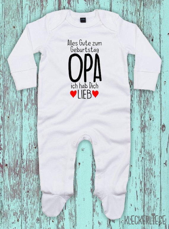 Kleckerliese Baby Schlafanzug "Alles Gute zum Geburtstag OPA ich hab Dich Lieb" Sleepsuit Langarm Jungen Mädchen Einteiler Strampler