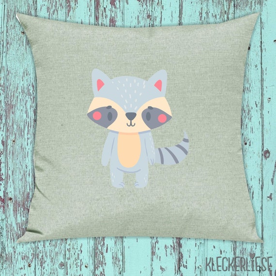 kleckerliese Kissen "Tiermotiv Waschbär" Kissenhülle Deko Sofa Hülle Kissenbezug