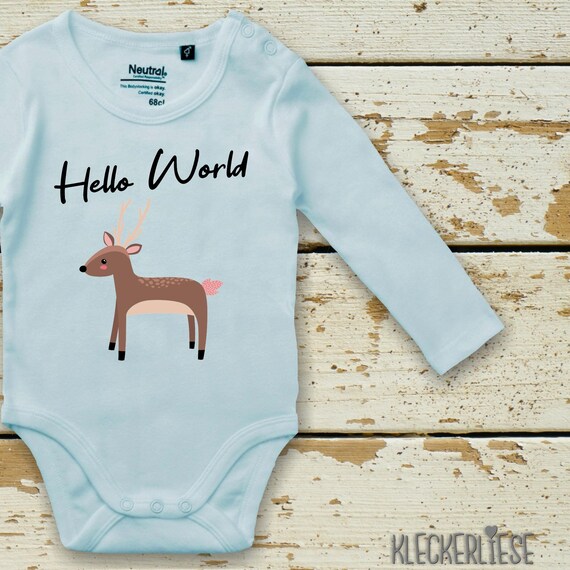 Langarm Body Babybody "Hello World Reh" Fair Wear Bio Organic