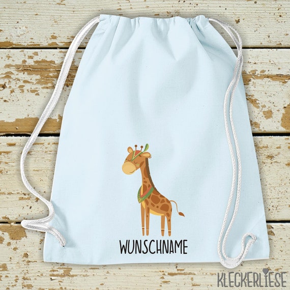 Kleckerliese Turnbeutel "Giraffe mit Wunschnamen" Rucksack Bag Stoffbeutel Tragetasche Kita Schule  Einschulung Gymsack Wechselsachen