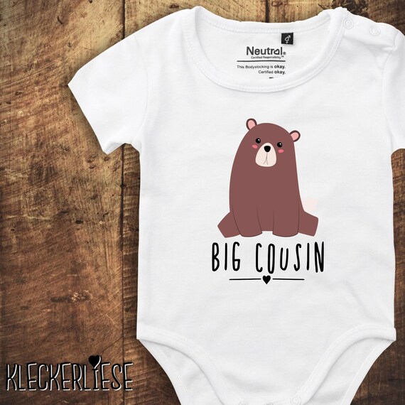Kleckerliese Babybody Body "Big Cousin Animal Motif Bear" Fair Wear Romper Baby Young Girls