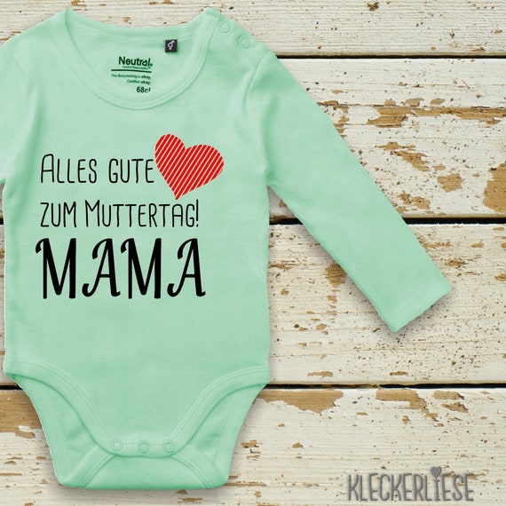 Kleckerliese Muttertag Langarm Body "Alles Gute zum Muttertag Mama" Fair Wear Bio Organic Babybody