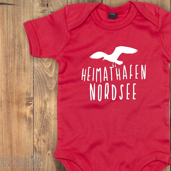 Baby Body "Heimathafen Nordsee Möwe" Babybody Strampler Jungen Mädchen Kurzarm