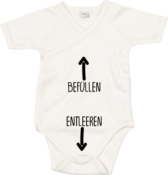kleckerliese Wickel Baby Body "Befüllen Entleeren" Babybody Strampler Wickelbody Organic Kimono Kurzarm