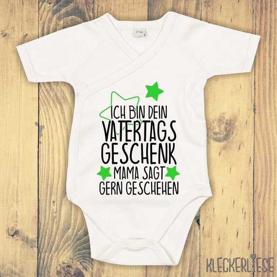kleckerliese wrap baby bodysuit "I am your Father's Day gift, Mom says you're welcome" baby bodysuit wrap bodysuit organic kimono short sleeve