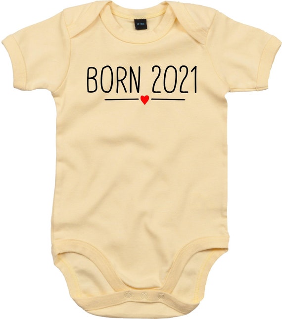 kleckerliese Baby Body "Born 2021 Herz" Babybody Strampler Jungen Mädchen Kurzarm