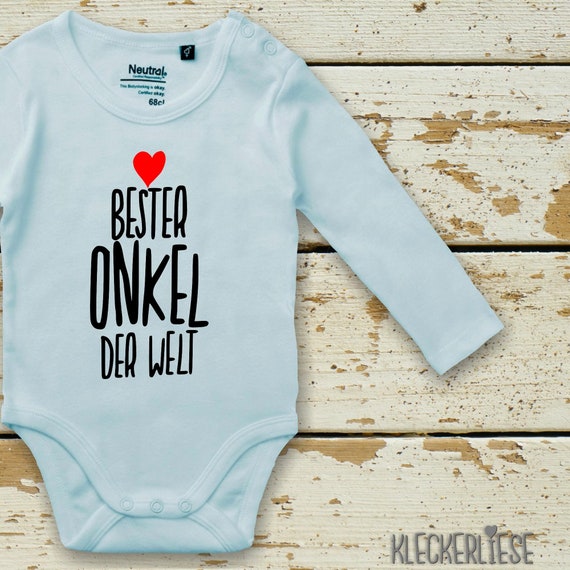 kleckerliese Long Sleeve Baby Bodysuit "Best Uncle in the World" Baby Bodysuit Boys Girls Long Sleeve Fair Wear