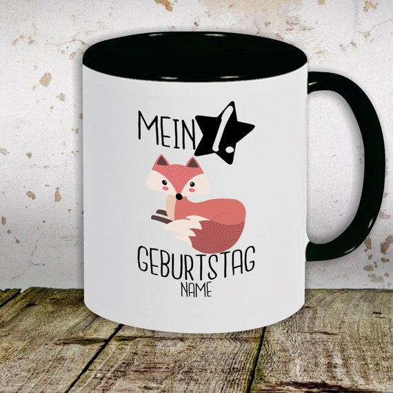 Kaffeetasse mit Wunschnamen Tasse Motiv "Mein 1. Geburtstag Fuchs mit Wunschname" Tasse Teetasse Milch Kakao