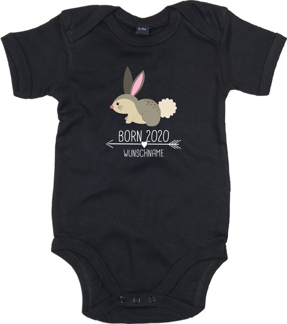 kleckerliese Baby Body "Born 2020 2021 2022 Tiermotiv Wunschname Name Text Hase " mit Wunschtext oder Name Babybody Strampler Kurzarm