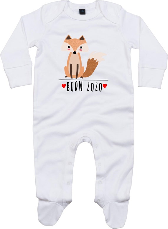 Kleckerliese Baby Schlafanzug "Born 2020 Tiermotiv Fuchs" Sleepsuit Langarm Jungen Mädchen Einteiler Strampler