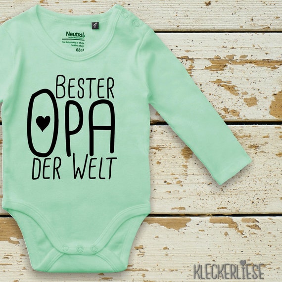 kleckerliese Long Sleeve Baby Bodysuit "Best Grandpa in the World" Baby Bodysuit Boys Girls Long Sleeve Fair Wear