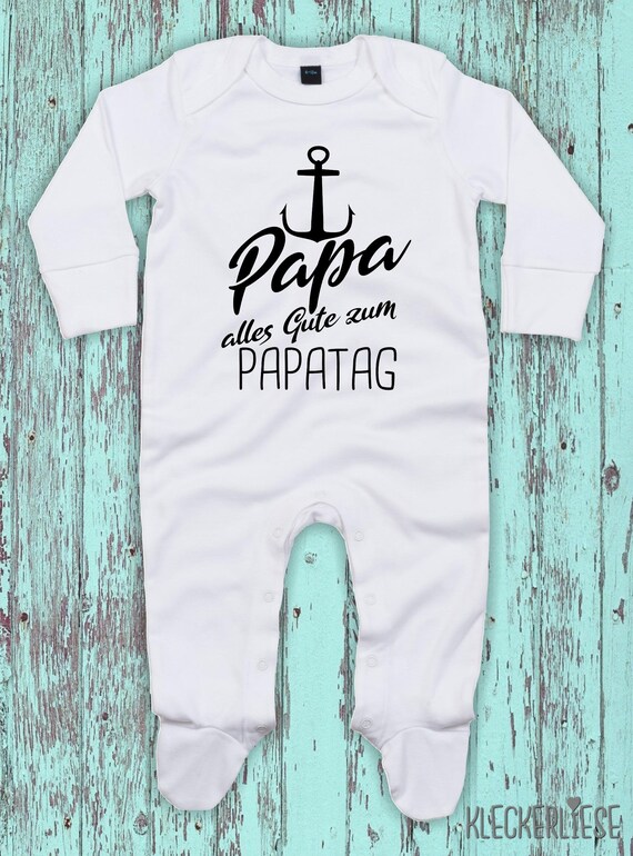 Kleckerliese Baby Schlafanzug "Papa alles Gute zum Papatag Anker" Sleepsuit Jungen Mädchen Vatertag