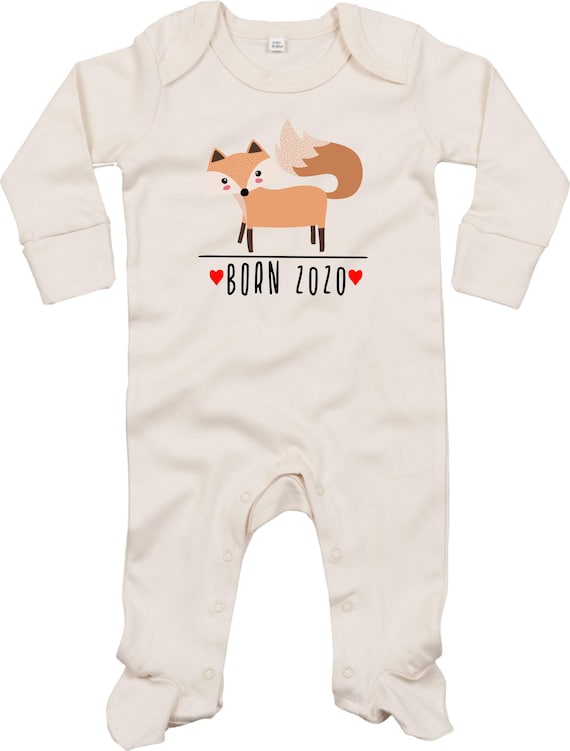 Kleckerliese Baby Schlafanzug "Born 2020 Tiermotiv Fuchs" Sleepsuit Langarm Jungen Mädchen Einteiler Strampler