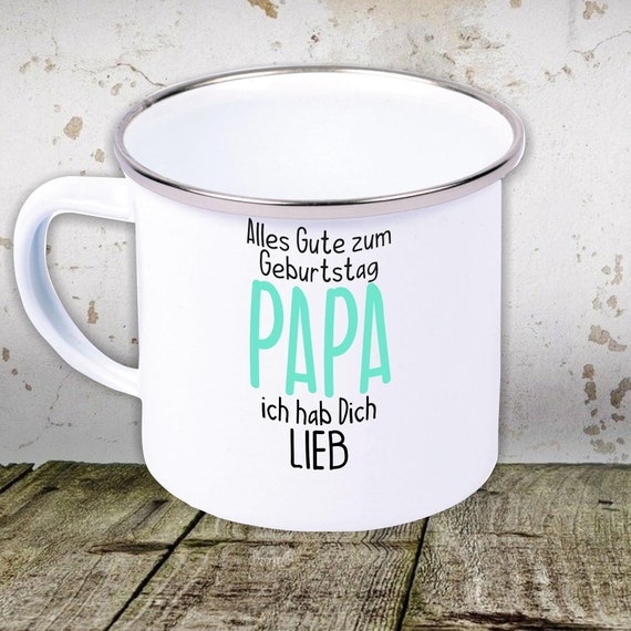 kleckerliese Emaille Kindertasse Teetasse Tasse "Alles Gute PAPA ich hab Dich Lieb" Camping Zelten Retro Becher