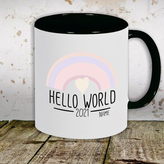 Kaffeetasse mit Wunschnamen Tasse Motiv "Hello World 2021 Regenbogen Wunschname" Tasse Teetasse Milch Kakao