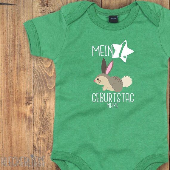 Baby Body mit Wunschtext "Mein 1. Geburtstag Hase mit Wunschname" Babybody Strampler Jungen Mädchen Kurzarm