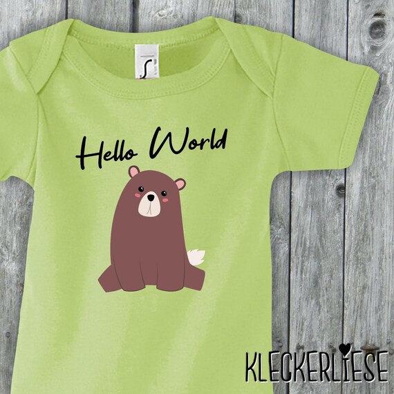 Baby Body "Hello World Bär" Babybody Strampler Jungen Mädchen