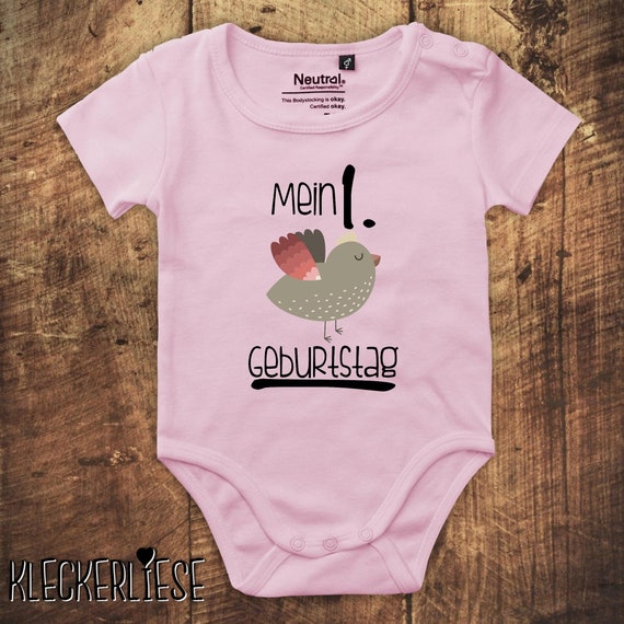 kleckerliese Babybody Body "Mein 1. Geburtstag Vogel" Fair Wear, Bio, Organic Baby Jungen Mädchen