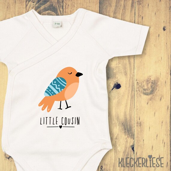 kleckerliese Wickel Baby Body "Little Cousin" Tiermotive Vogel Babybody Strampler Wickelbody Organic Kimono Kurzarm