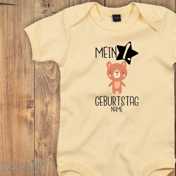 Baby Body mit Wunschtext "Mein 1. Geburtstag Bär mit Wunschname" Babybody Strampler Jungen Mädchen Kurzarm