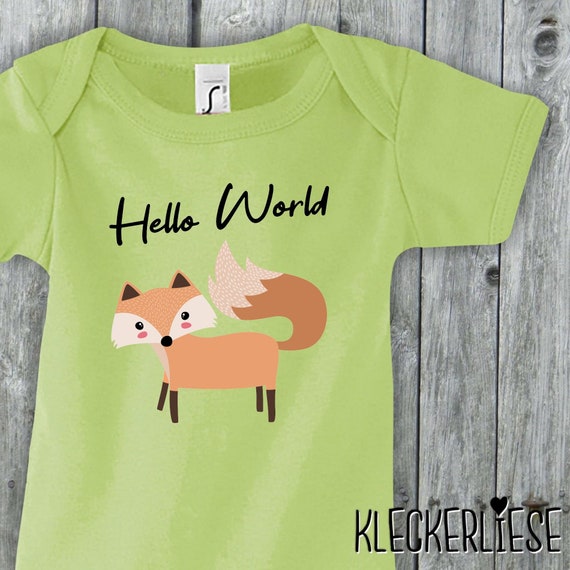 Baby Body "Hello World Fuchs" Babybody Strampler Jungen Mädchen