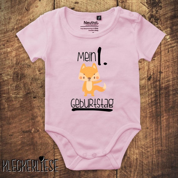 kleckerliese Babybody Body "Mein 1. Geburtstag Fuchs" Fair Wear, Bio, Organic Baby Jungen Mädchen