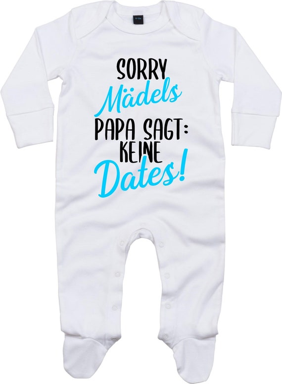 Kleckerliese Baby Schlafanzug "Sorry Mädels Papa sagt: Keine Dates" Sleepsuit Langarm Jungen Mädchen Einteiler Strampler
