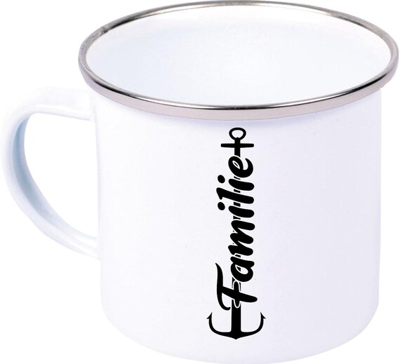 kleckerliese Emaille Kindertasse Teetasse Tasse "Familie Anker Heimat" Camping Zelten Retro Becher