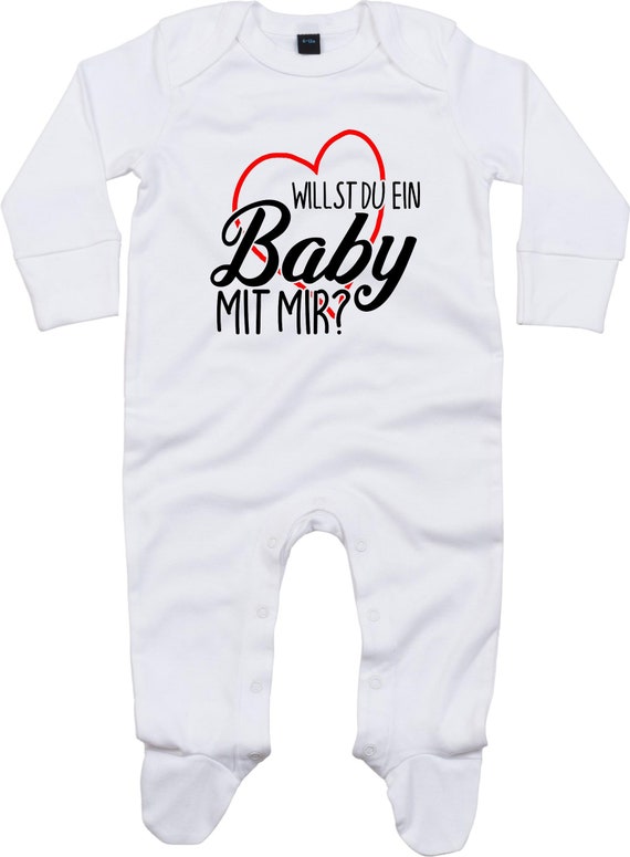 Kleckerliese Baby Schlafanzug "Willst du ein Baby mit mir?" Sleepsuit Langarm Jungen Mädchen Einteiler Strampler