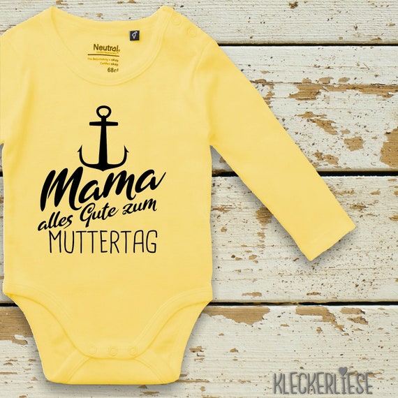 kleckerliese Langarm Babybody "Mama Alles Gute zum Muttertag Anker" Baby Body Jungen Mädchen Longsleeve Fair Wear