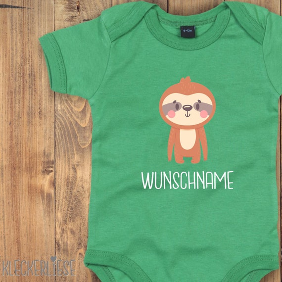 kleckerliese Baby Body "Tiermotiv mit Wunschnamen Faultier " mit Wunschtext oder Name Babybody Strampler Jungen Mädchen Kurzarm