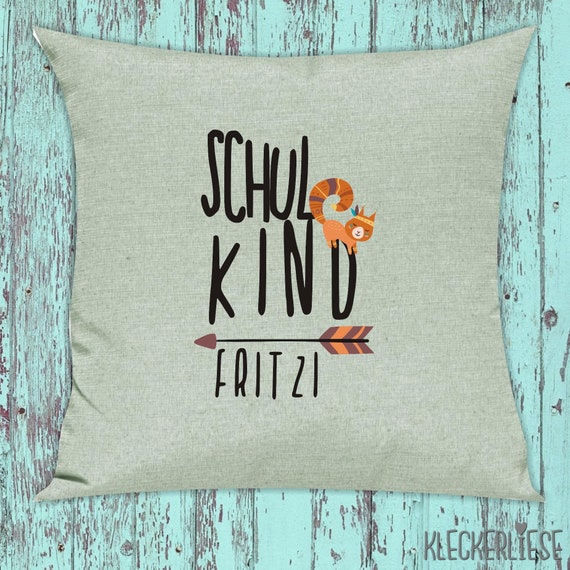 kleckerliese Kissenhülle  "Schul Kind" mit Wunschnamen Deko Sofa Hülle Kissenbezug Schule Einschulung Kindergarten