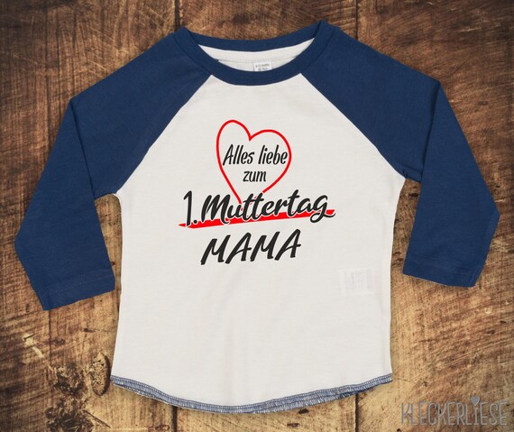 Kleckerliese Baby Kinder T-Shirt Langarmshirt  "Alles Liebe zum 1. Muttertag Mama" Raglan-Ärmel Jungen Mädchen Vatertag