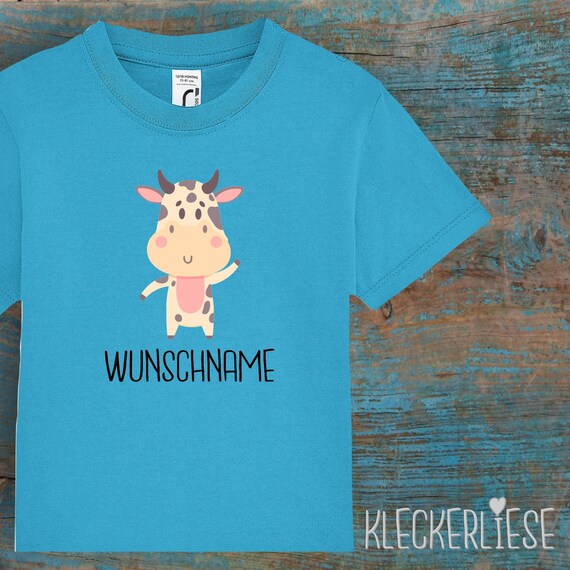 Kinder Baby Shirt mit Wunschname Kleinkind "Tiermotiv mit Wunschnamen Kuh Bulle" T-Shirt Jungen Mädchen