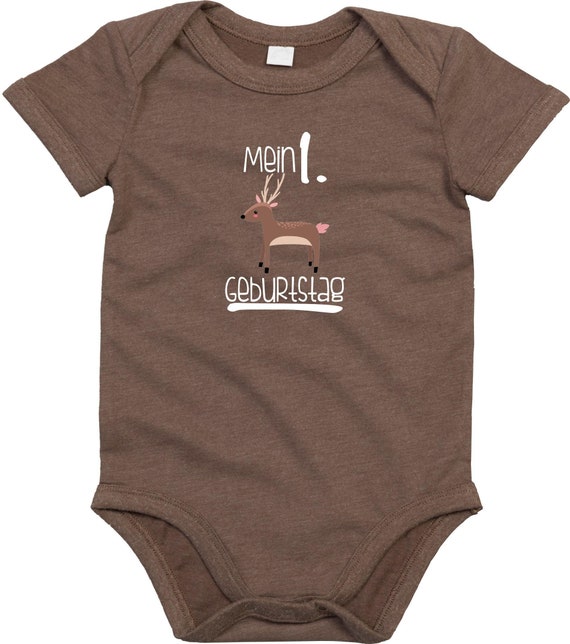 kleckerliese Baby Body "Mein 1. Geburtstag Reh" Babybody Strampler Jungen Mädchen Kurzarm