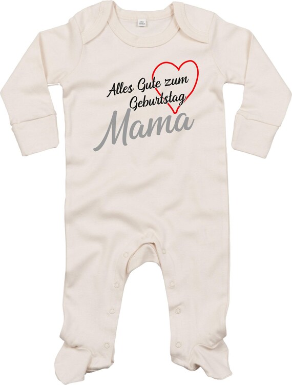 Kleckerliese Baby Schlafanzug "Alles Gute MAMA Herz" Sleepsuit Langarm Jungen Mädchen Einteiler Strampler